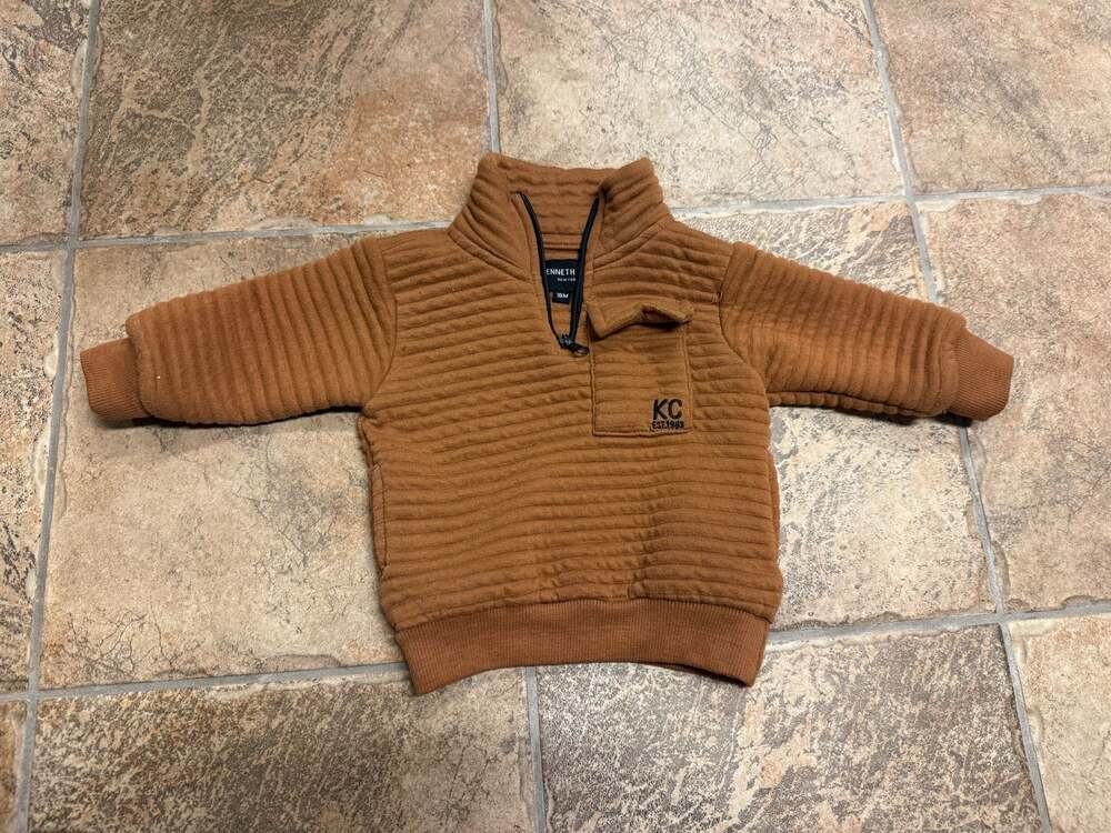 Kenneth Cole New York Baby Boys Brown Waffle Knit Quarter Zip Sweatshirt 18M